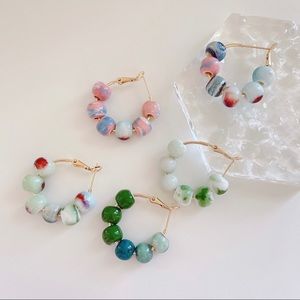 Ceramic beads hoop earrings